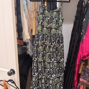 Anthropologie Green Floral Midi Dress